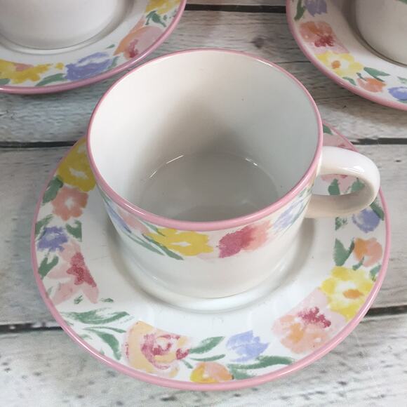 Set of 4 Vintage‎ Newcor Monet's Garden Flat Tea/Coffee Cups and Saucers - Picture 4 of 11